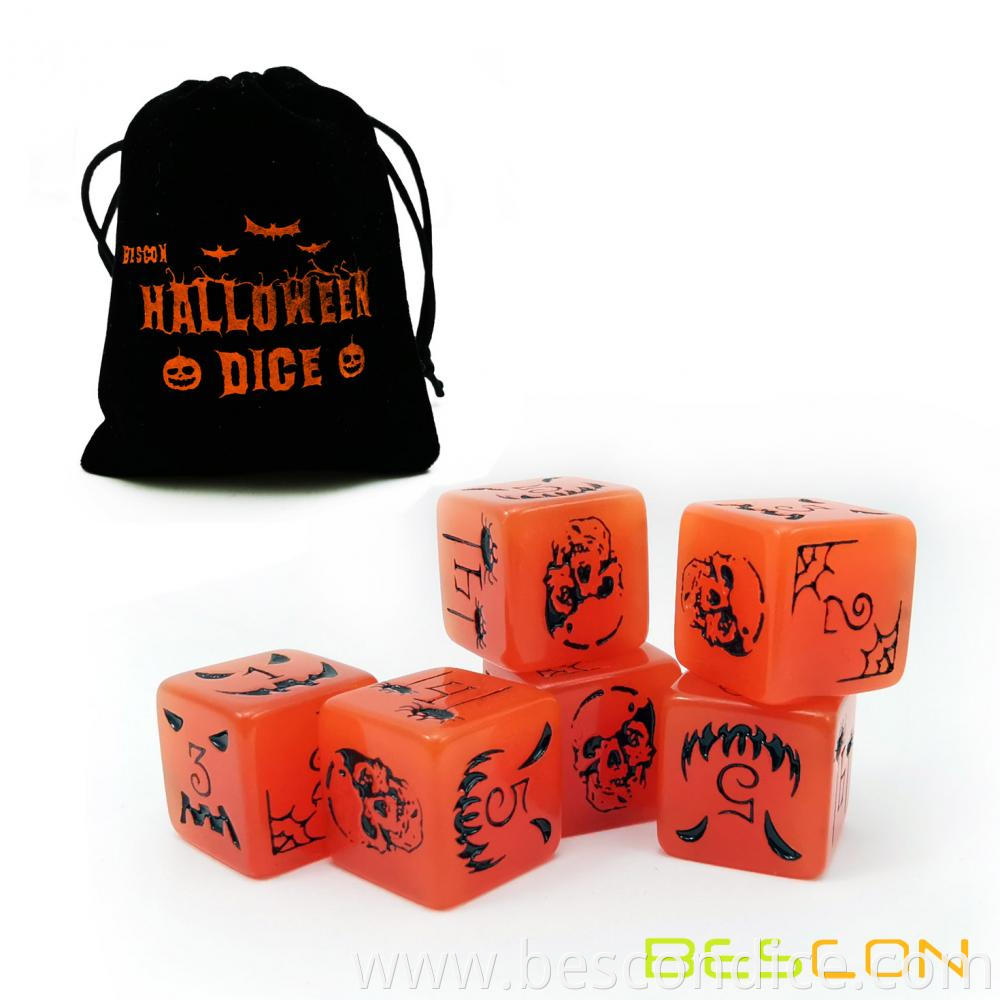 Halloween D6 Dice Set 16mm Glow In The Dark Ink 1